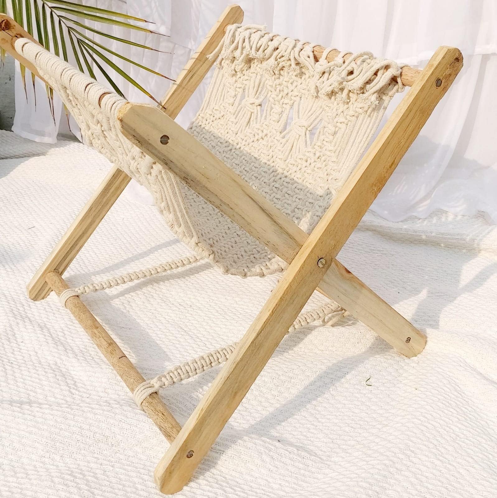 Macrame Bookend for Reading Books Book Holder Rack Handmade Boho Book Ends Shelf for Office, Nursery Living Room Bedroom, (18" L x 16" W) Inches, Beige