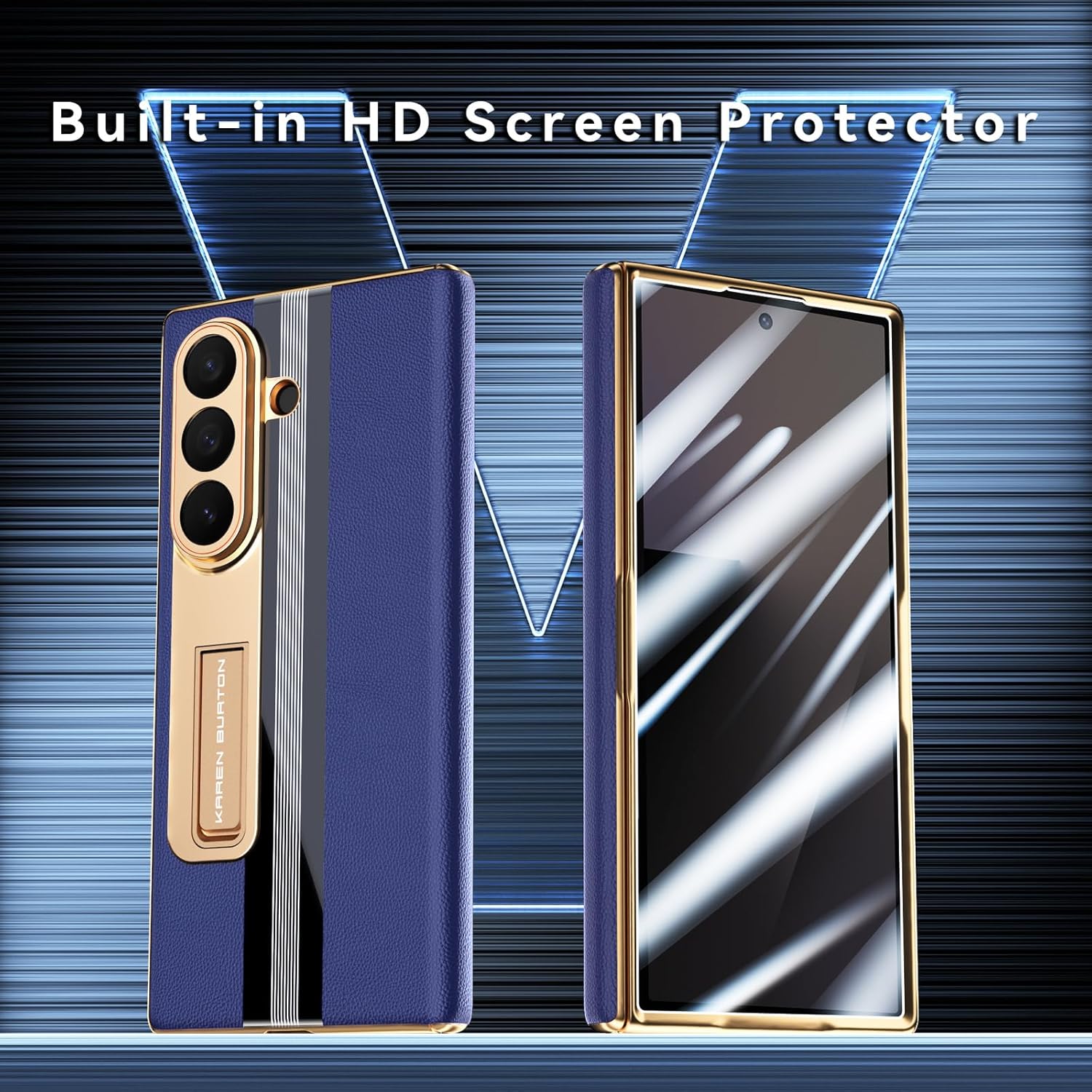 for Samsung Galaxy Z Fold 7 Phone Case [Luxury Genuine Leather] [Full Body Hinge Protection] [Built-in Screen Protector] [Kickstand Slim Phone Cover] for Galaxy ZFold 7 (Royal Blue)