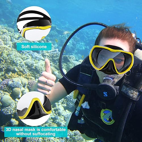 Miniatura 4 de RABIGALA Máscara de buceo para adultos, máscara de buceo de vidrio templado antivaho máscara de natación panorámica de 180 con cubierta de nariz