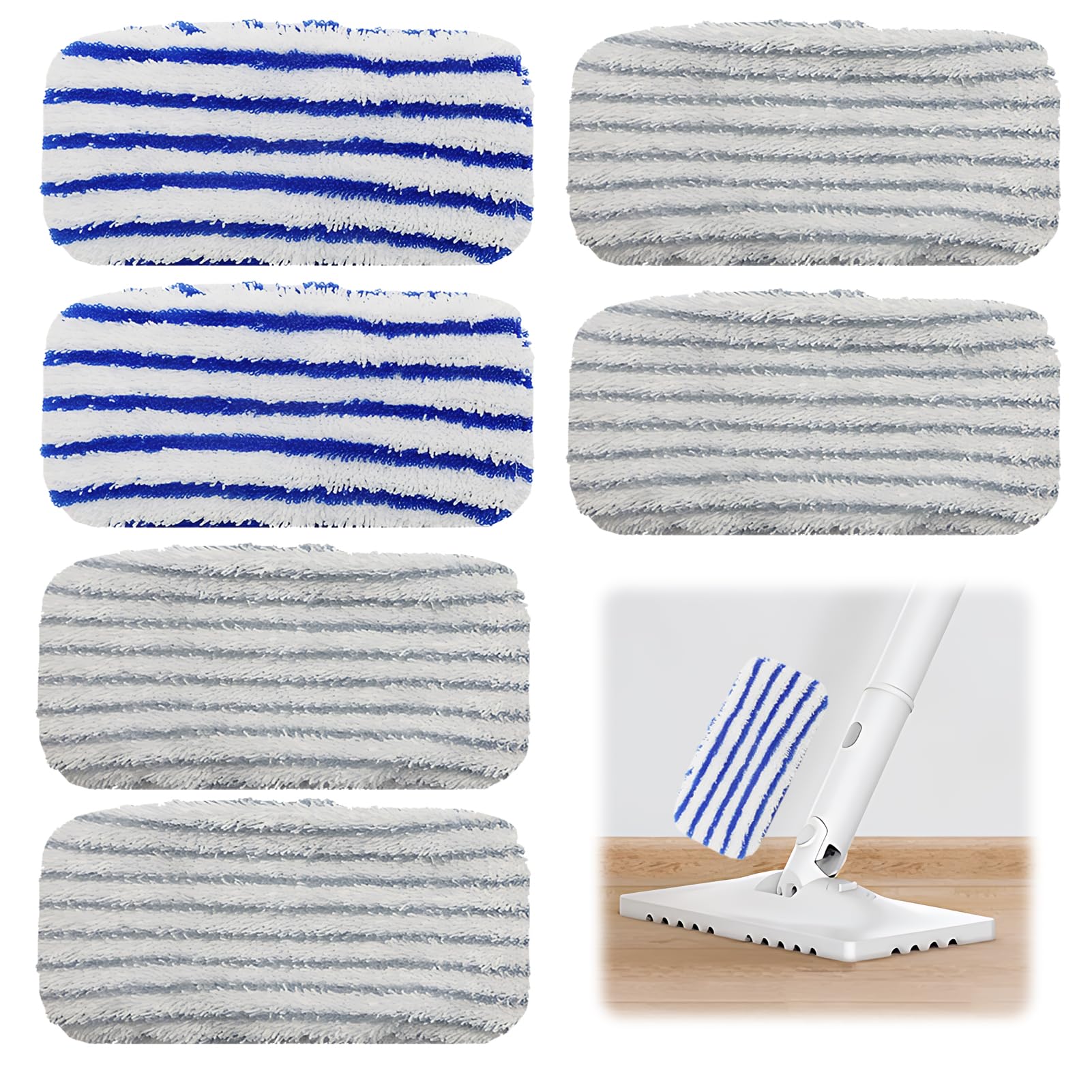 6 pezzi Clean and Steam Lingette, Clean and Steam Accessori, Serpillere Scopa Vapore compatibile con Rowenta Clean & Steam ZR850002 ZR005801 ZR005804 RY7xxx RY8xxx (grigio e blu)