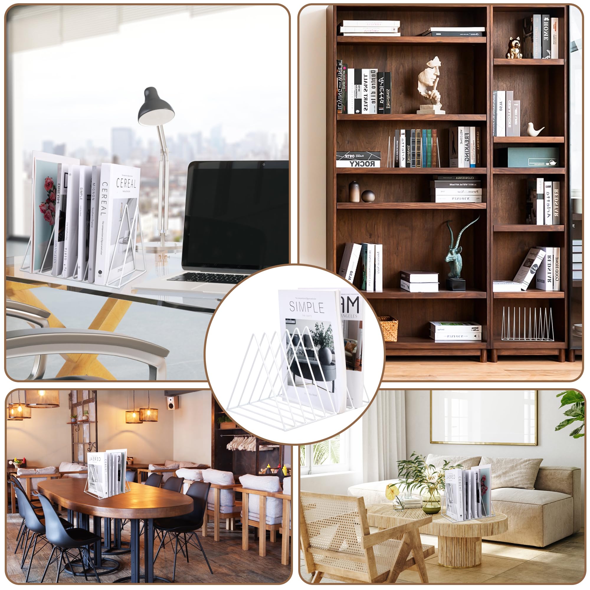 Portariviste Metallo, Porta Giornali, Scrivania Scaffale per Libri Triangolo File Organizer Supporto Rack Decor per Scaffali, Ufficio, Scuola, Biblioteca, Casa, Scuola (Bianco)
