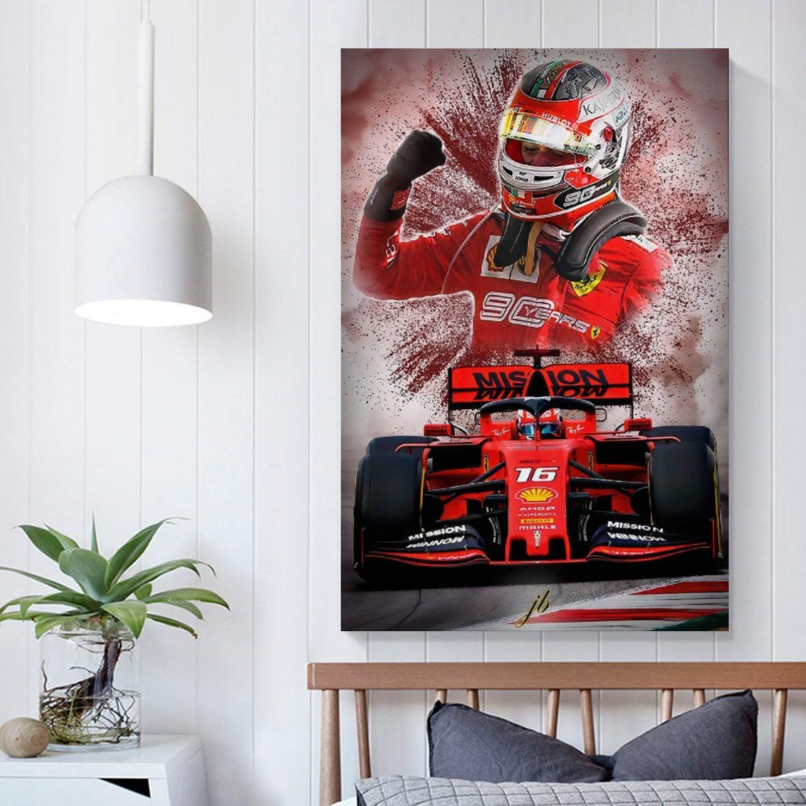 Stampa Su Tela Ferrari Leclerc F1 - Decorazione Moderna Per Parete 60x30 Cm