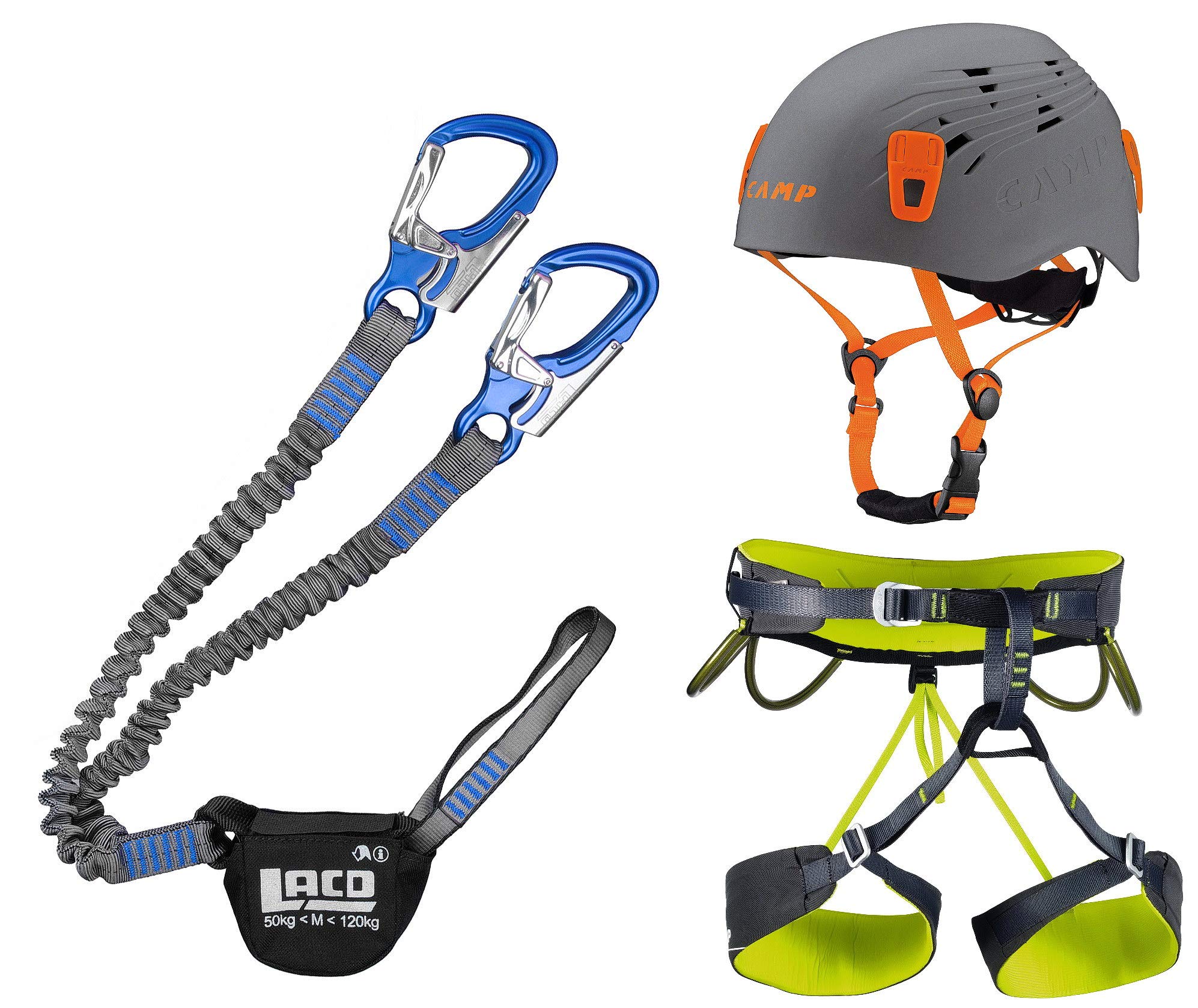 LACD Klettersteigset Pro Blue + Klettergurt Camp Größe XL + Helm Titan Grey 48-56cm