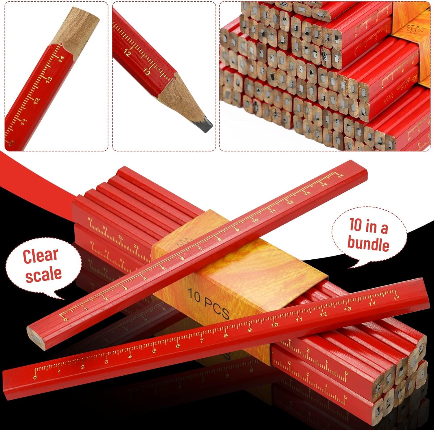 100 Pcs Carpenter Pencils, Octagonal Hard Black Carpenter Pencils for Woodworking Marking & Construction Plans thumbnail