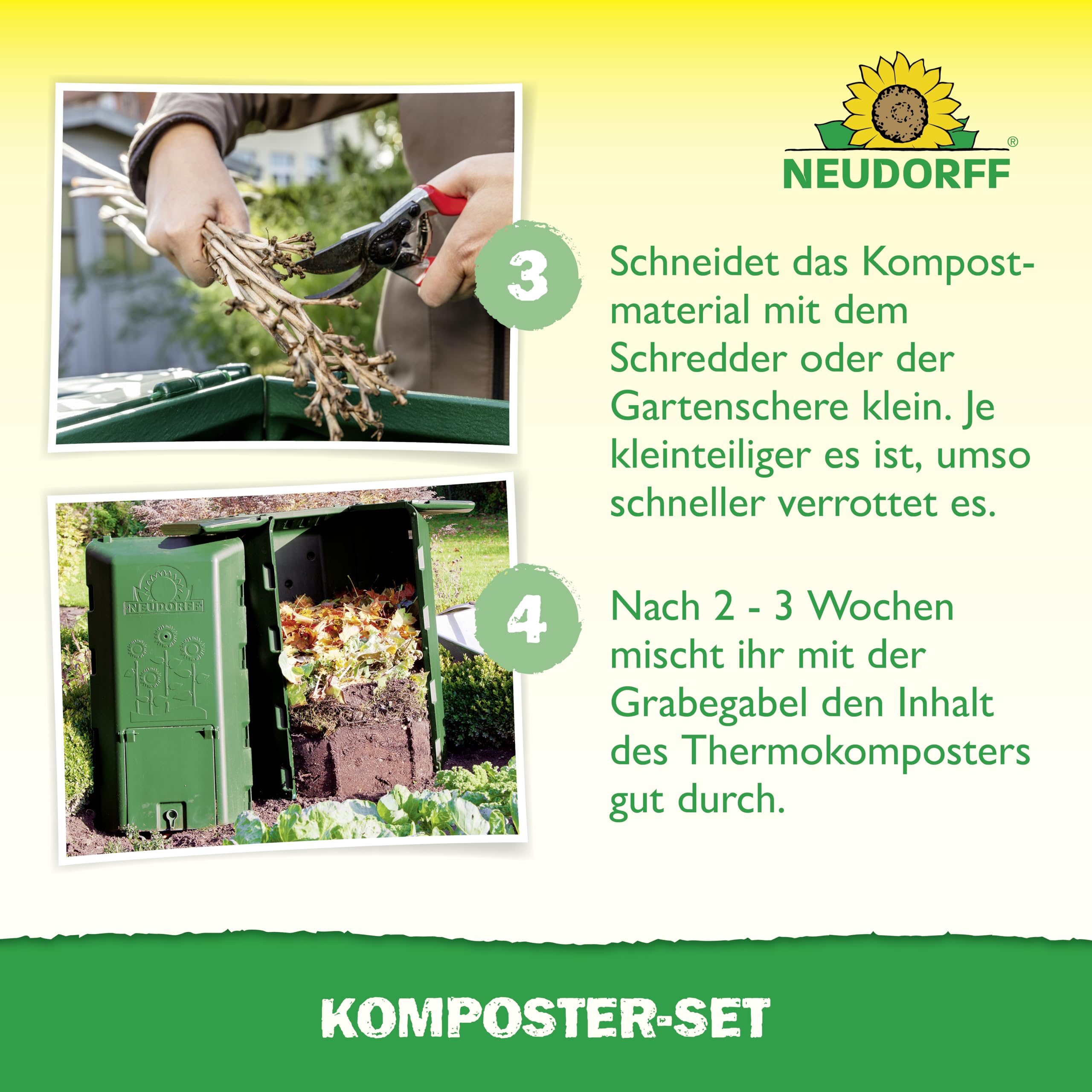 NEUDORFF Thermokomposter mit Bodengitter DuoTherm 530 L Schnellkomposter rattensicher - Komposter Garten für Küchenabfälle - Wetterfeste und UV-beständige Komposttonne mit Recycling Kunststoff