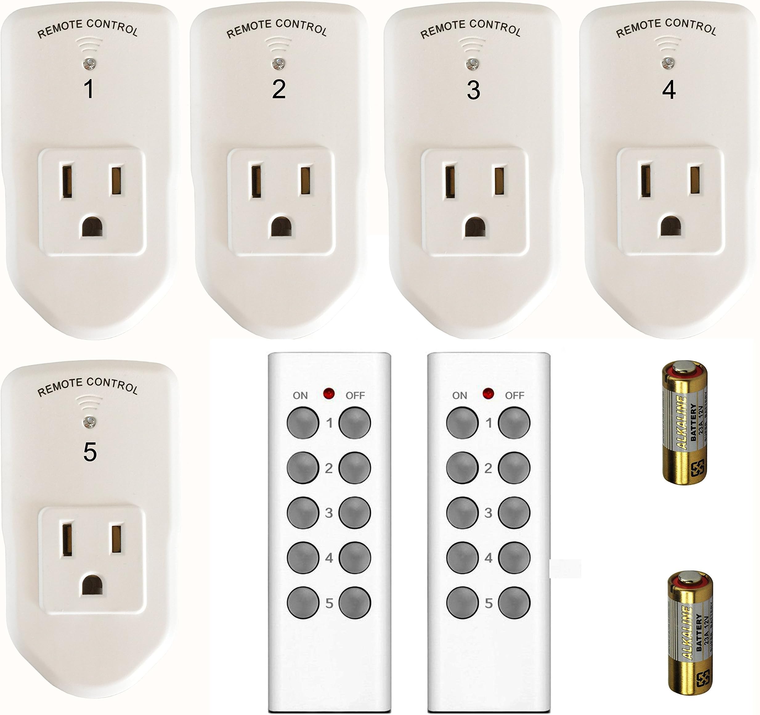 New Compact EtekDirect Wireless Remote Control Outlet Switch for Household Appliances and Devices (Battery Included) (Learning Code, 5 Pack 2 Remote)