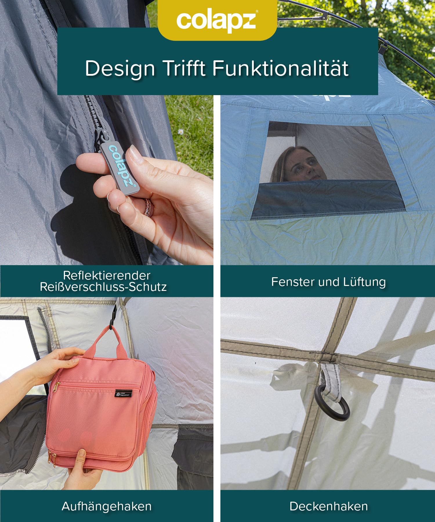 Camping Duschzelt & Toilettenzelt Pop-Up 2,1 m – Tragbare Umkleidekabine Outdoor wasserdicht – Sichtschutz Zelt für Dusche, Toilette, Strand & Camping Zubehör