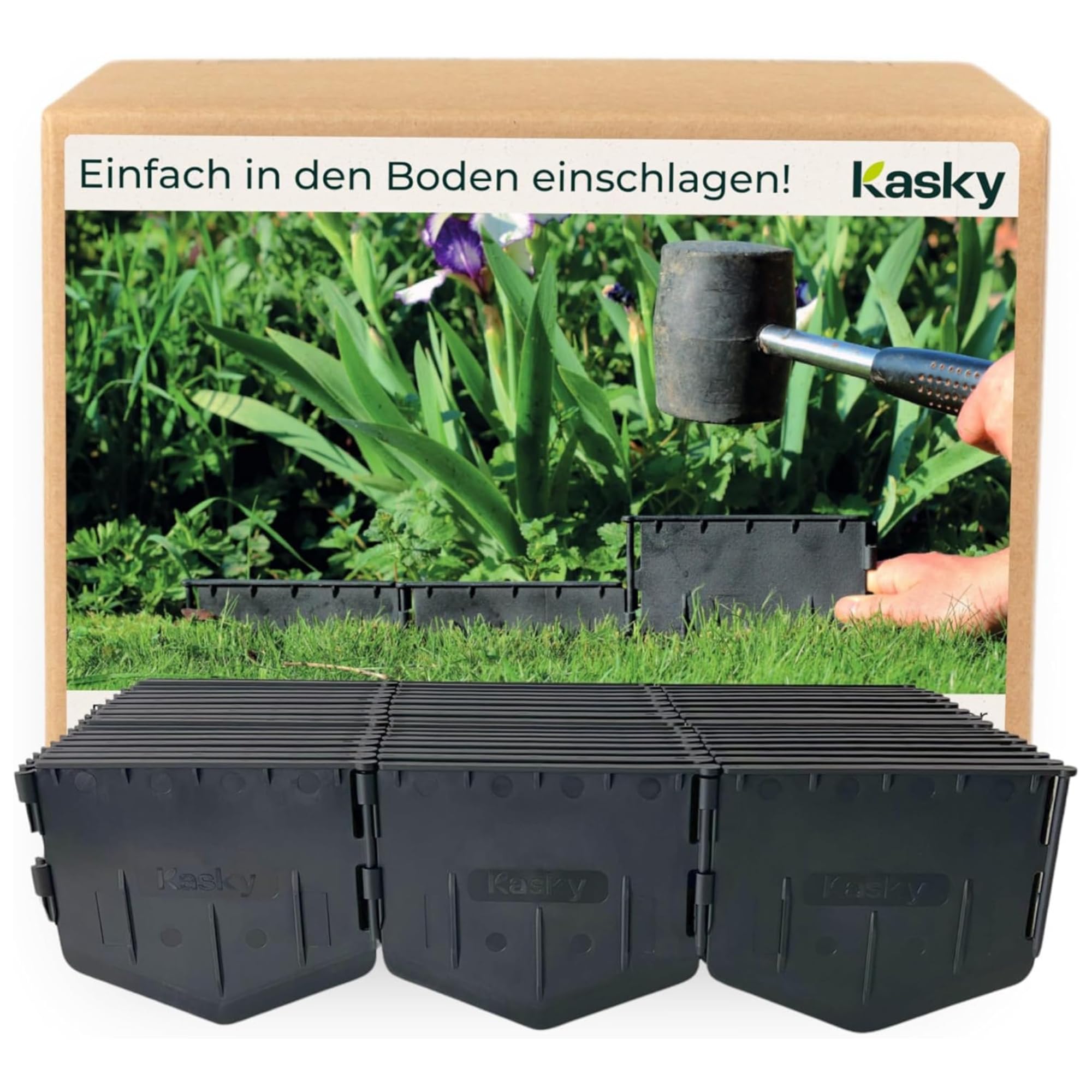 Leicht zu verarbeitende Rasenkante Kunststoff - Einfach einschlagen, Keine Gräben ausheben - Sehr Stabile & Flexible Beeteinfassung - Unsichtbare Beetumrandung aus recyceltem Plastik - 26,7 m