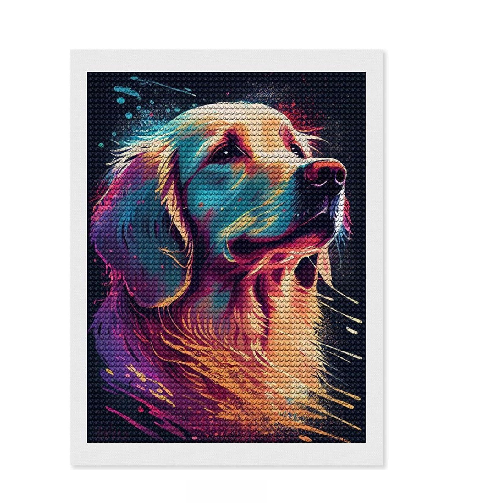 Junmoney Golden Retriever Colors DIY Diamond Art Canvas Kit 12"x16", Easy to Follow Symbols, Finish and Display, Creative Leisure Activity