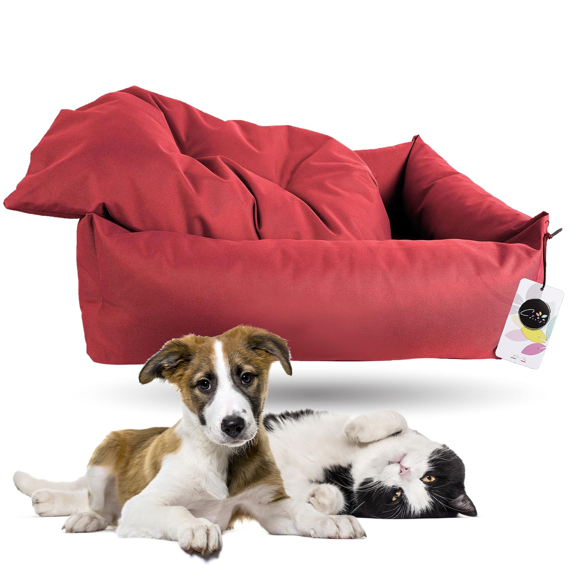Crea Bed - Cuccia lettino per cani idrorepellente resistente ai graffi, realizzata a mano in Italia. Cuscino per Cane tessuto robusto per l'uso interno ed esterno.M/L |85 x 70 cm, BORDEAUX