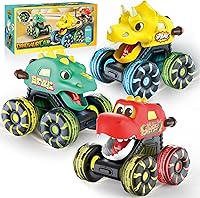 Vista 1 de Paquete de 3 juguetes de camión monstruo de dinosaurio con ruedas LED iluminadas para niños pequeños