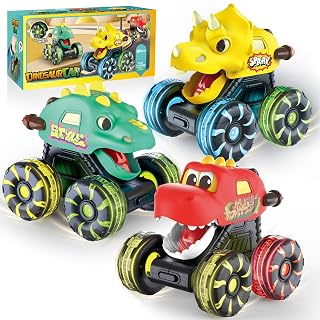 3 Pack Dinosaur Monster Truck Toys with Light-Up LED Wheels for Toddlers Kids - Amazon product rated Grade A