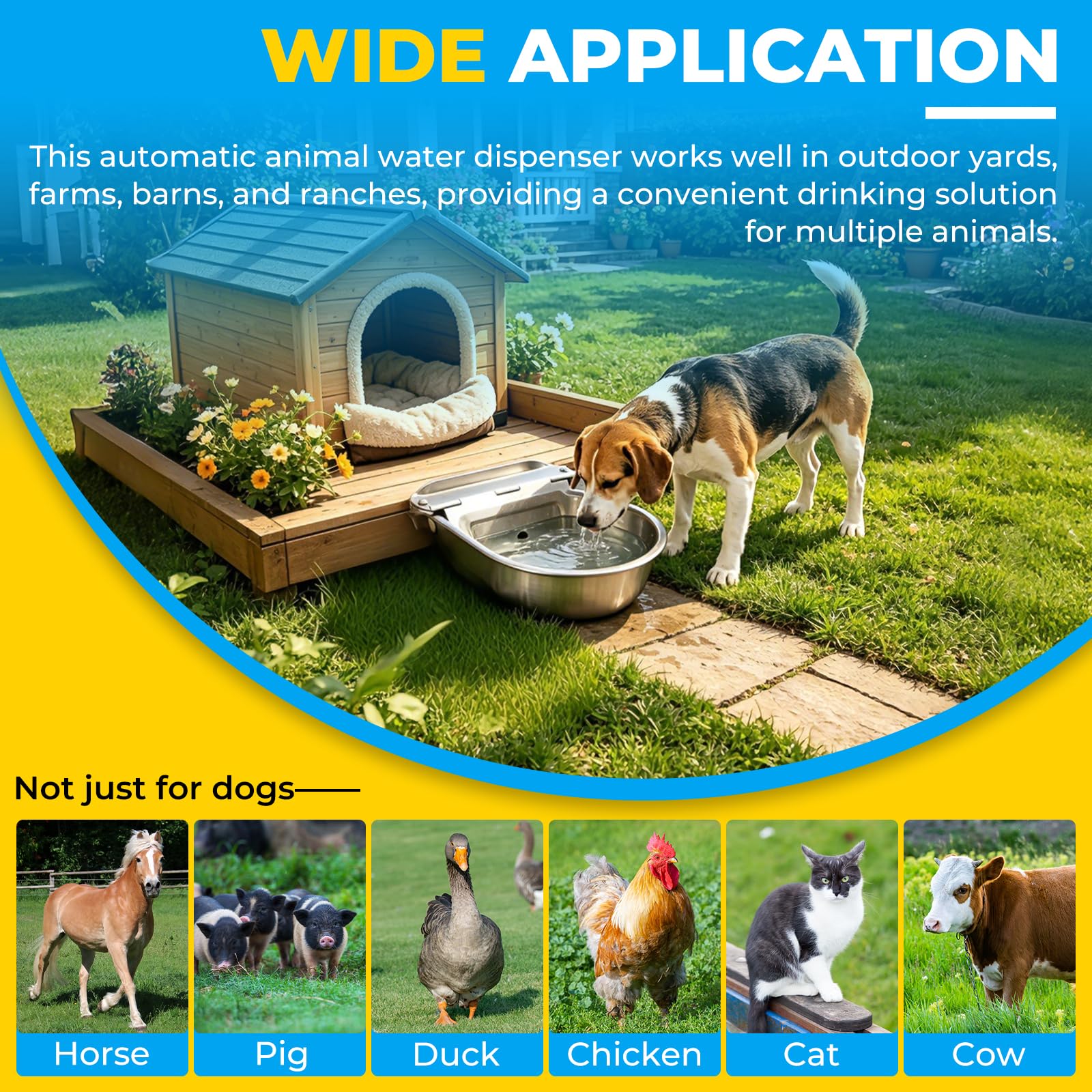 Natgai - Cuenco de agua automático de acero inoxidable con válvula de flotador y orificio de drenaje para granja para caballo, ganado, cabra, oveja, perro