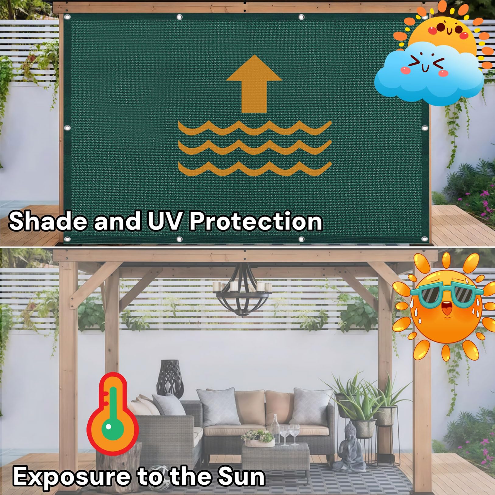 Toldo Vela de Sombra 100 x 450 cm Rectangular 95% Protección Rayos UV Transpirable Toldos Exterior con Ojales, Resistente Al Desgarro para Jardín Balcon Piscina Patio, Verde Oscuro