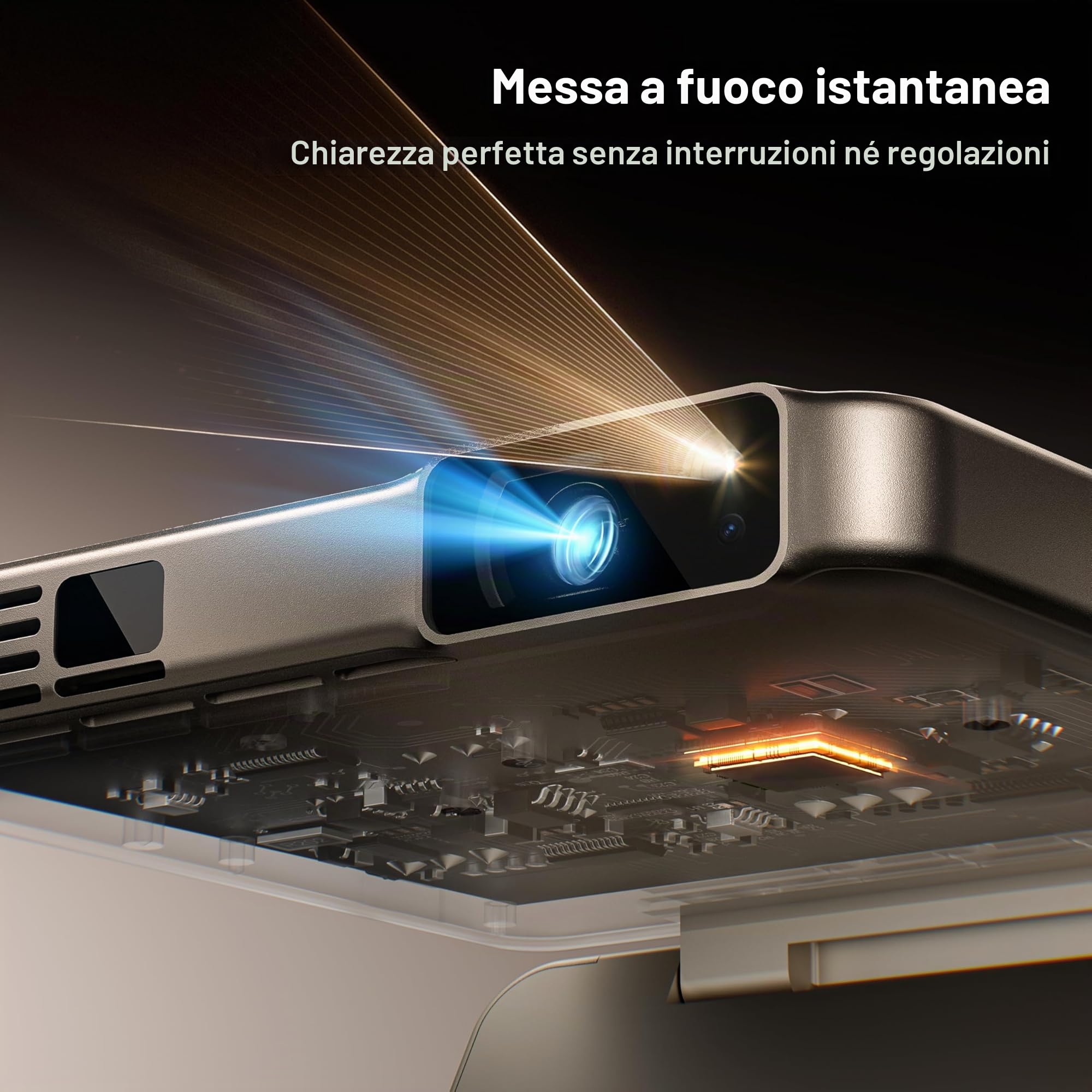 Aurzen ZIP Tri-Fold Mini Proiettore, 4K Supportato Smart Proiettore Tascabile Portatile, Messa a Fuoco Automatica & Correzione Keystone, 5000mAh, Bluetooth 5.4, per Smartphone/HDMI/USB - Oro