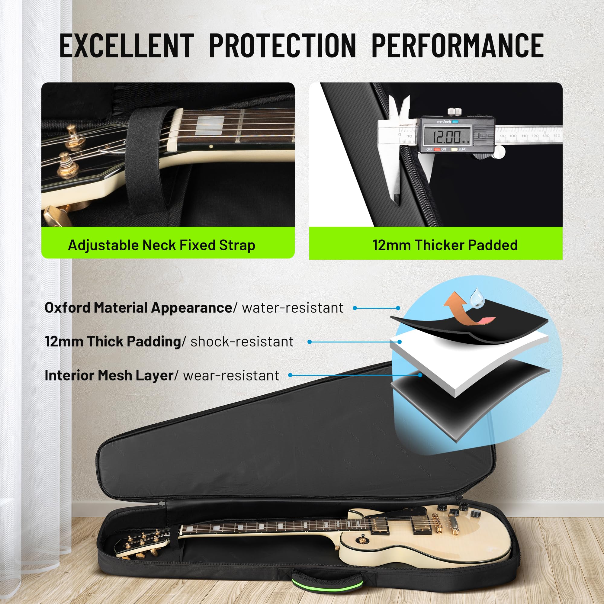 CAHAYA Custodia Imbottita per Chitarra Elettrica: Softshell, Adatta per chitarre ST/LP/TELE, spessore di 12 mm, con tasche anteriori, posteriori e laterali, design alla moda ispirato all'outdoor