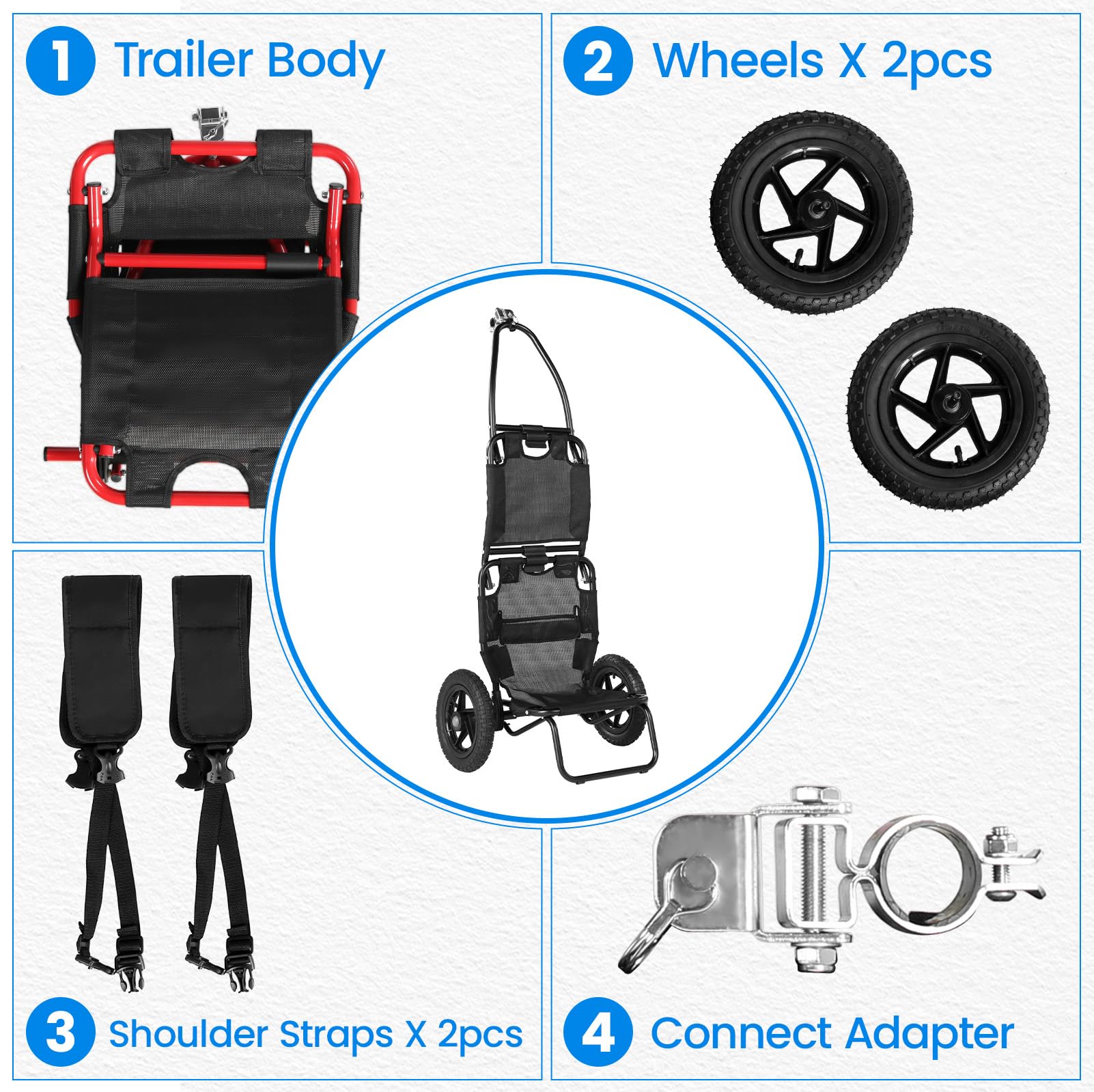 SEPNINE® Rimorchio per carico bicicletta 2 in 1, carrello per la spesa, carrello a mano, telaio in acciaio legato, leggero pieghevole con pneumatici da 30 cm, peso di carico 20 kg