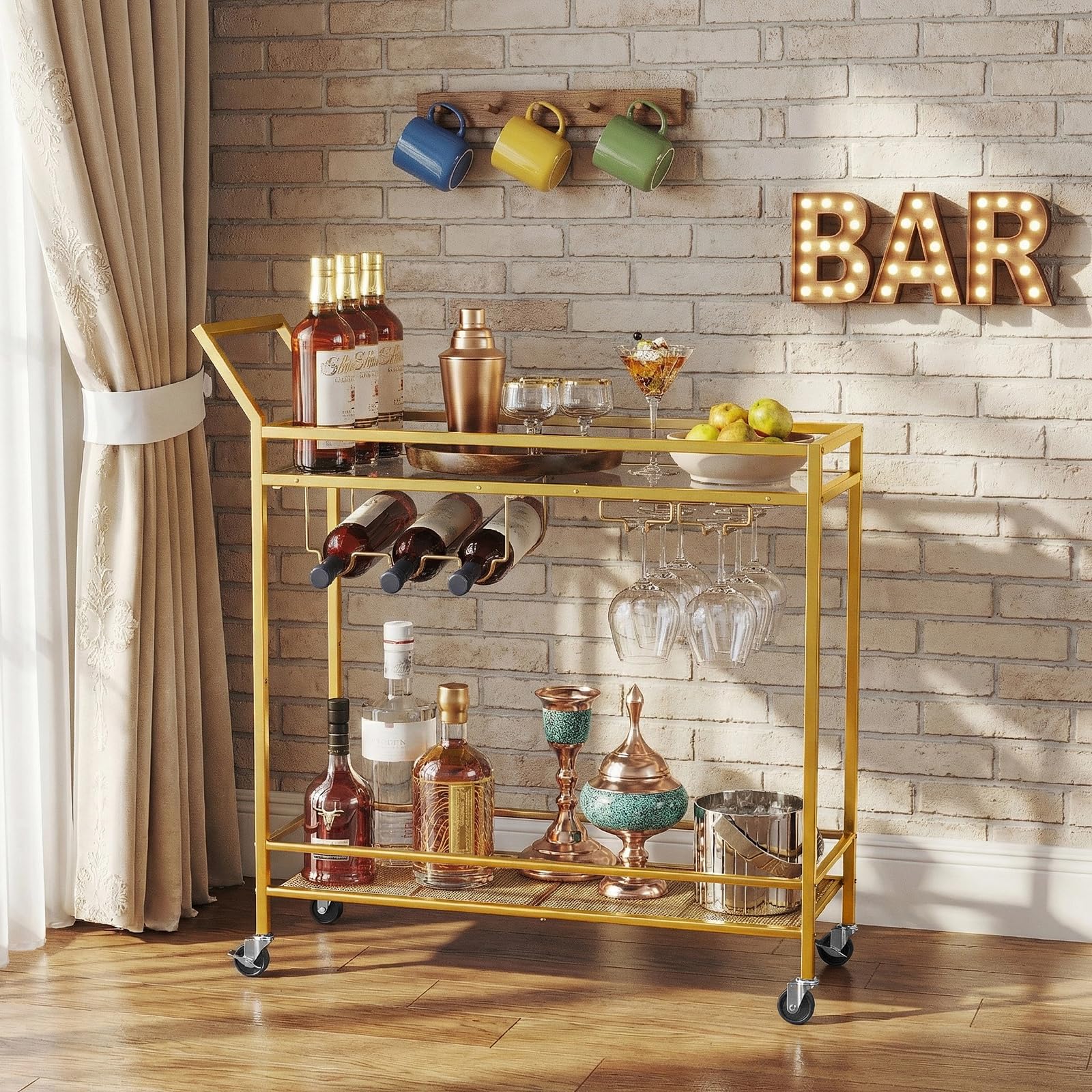 Grousshandel Bar Cart fir Doheem, Home Bar Déngscht Cart, Drink Cart op Rieder