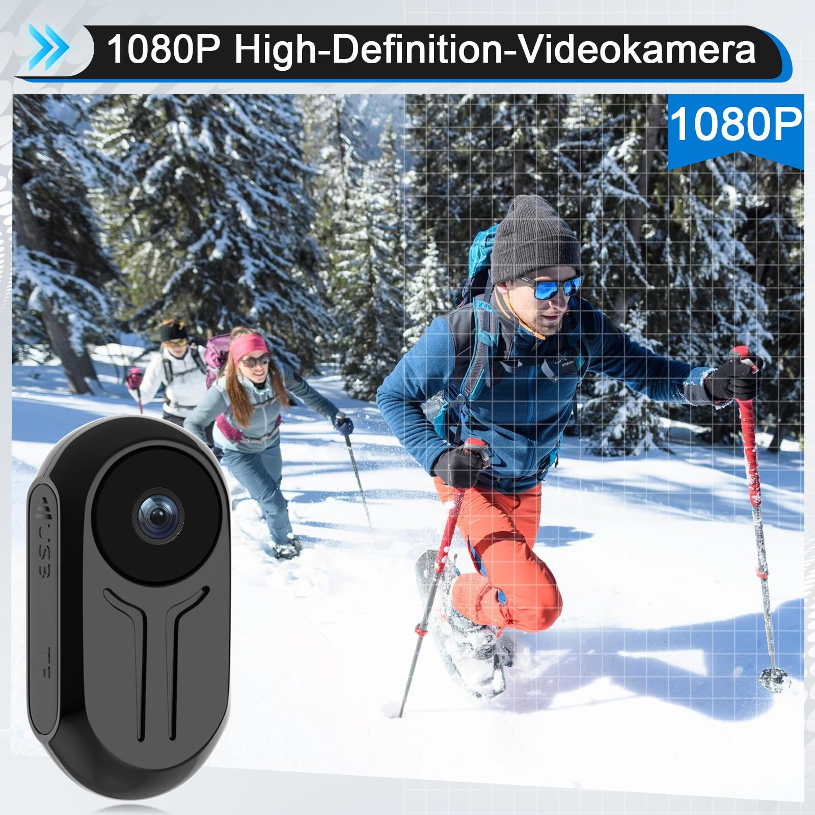 HD1080P Mini Action Cam, Tragbare Body Camera POV Vlog Camera Mini Kamera Helmkamera mit 64GB Karte, Bodycam Pocket Kamera, Kleine Körperkamera für Reisen Sport Outdoor