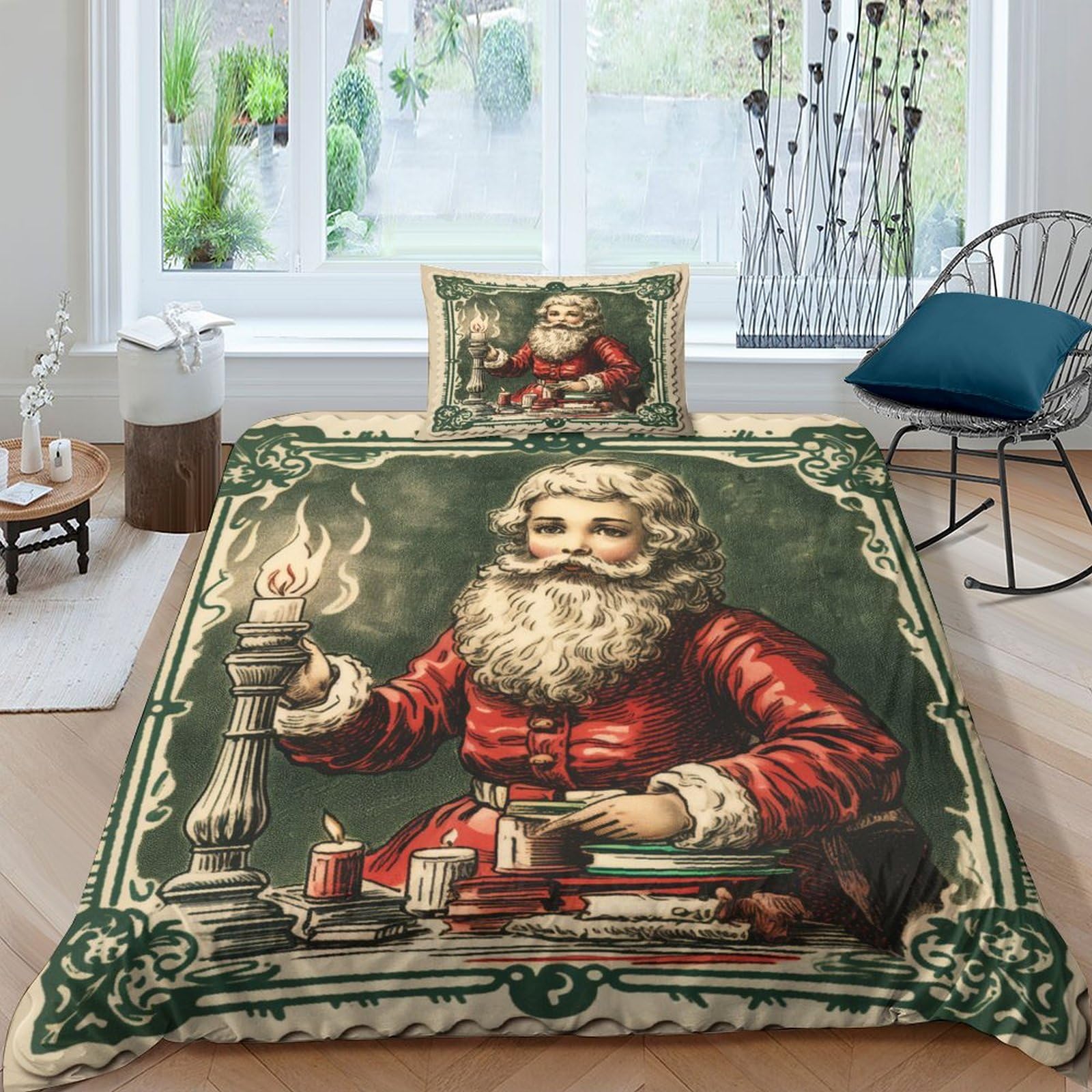 Parure de couette Noël timbre vintage 3 pièces idée cadeau