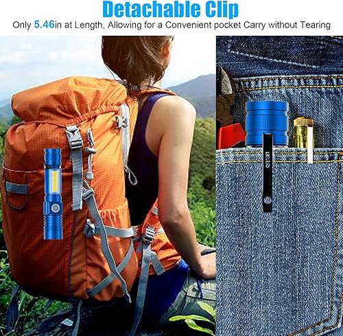 Miniatura 38 de Hoxida Linterna recargable por USB, linterna LED magnética, linterna táctica LED súper brillante con luz lateral de mazorca, impermeable, zoomable