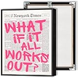 Black And White Newspaper Canvas Posters Pink What If It All Works Out Wall Art Positive Inspirational Quote Prints Painting For Living Room Dorm Wall Decor 8x12in Unframed
