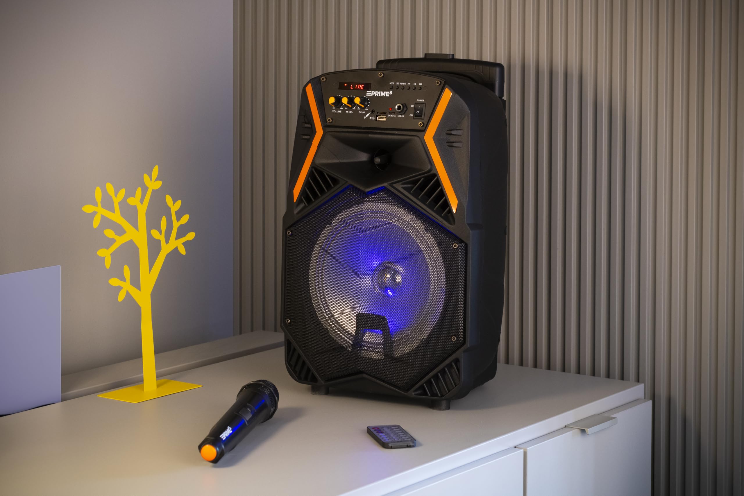 PRIME3 -Głośnik Bluetooth - System Audio i Karaoke - 1600 W P.M.P.O., Mikrofon Bezprzewodowy, Oświetlenie LED, USB, AUX, microSD, Equalizer i Pilot w Zestawie - APS22 BLAZE