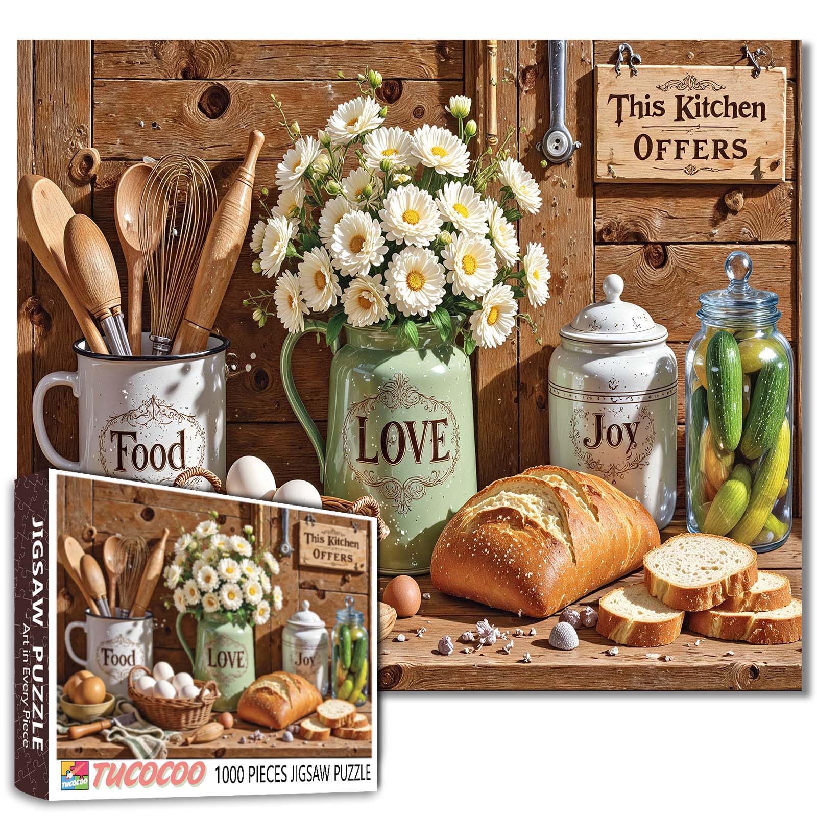 Kitchen Jigsaw Puzzles for Adults 1000 Pieces Retro Style Puzzle Challenging Food Kitchen Floral Jigsaw Puzzle DIY for Home Decoration Family Puzzle Perfect for Game Nights 20 x 27 Inches — image 1