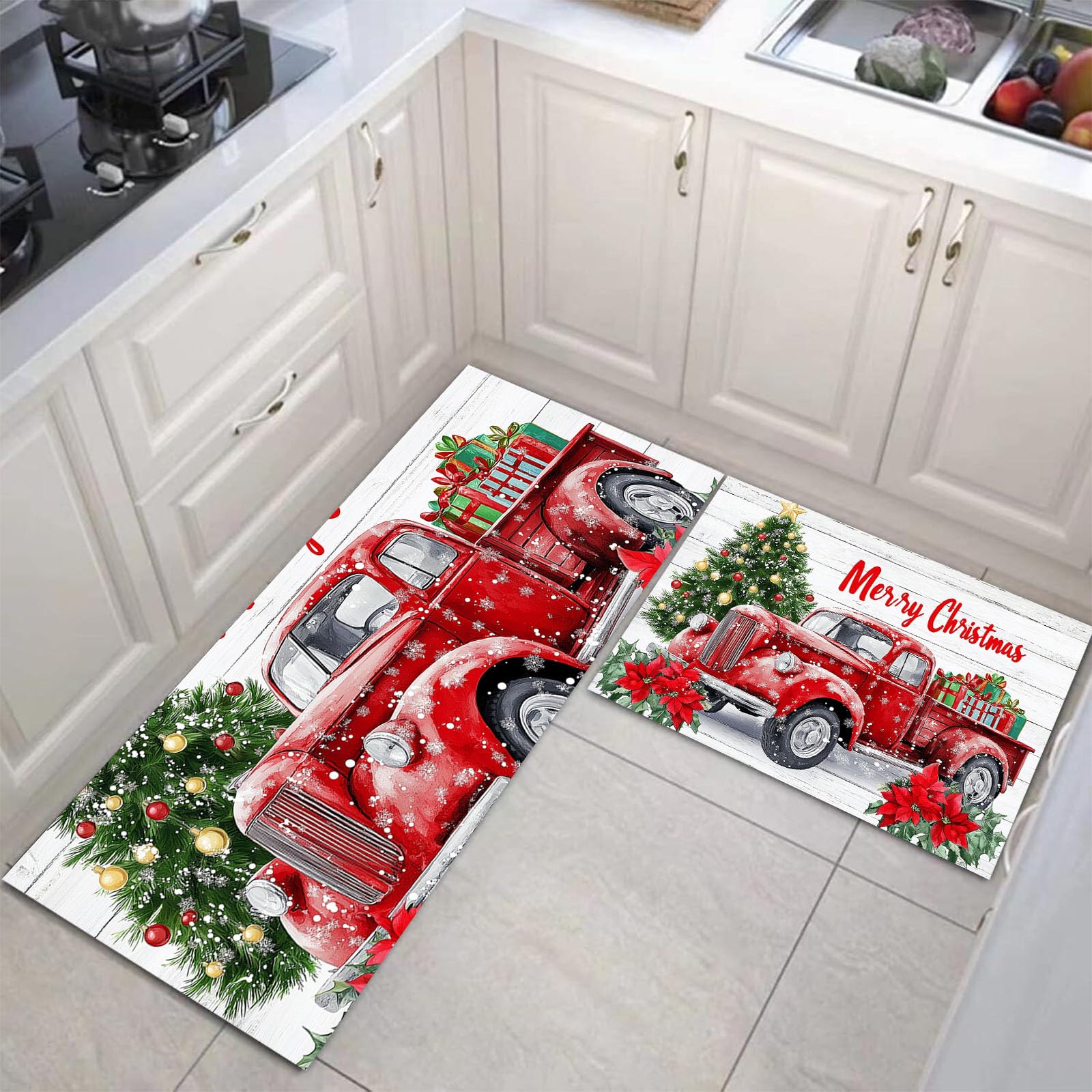 Juego de alfombras de cocina absorbentes y lavables con base antideslizante para suelo rojo