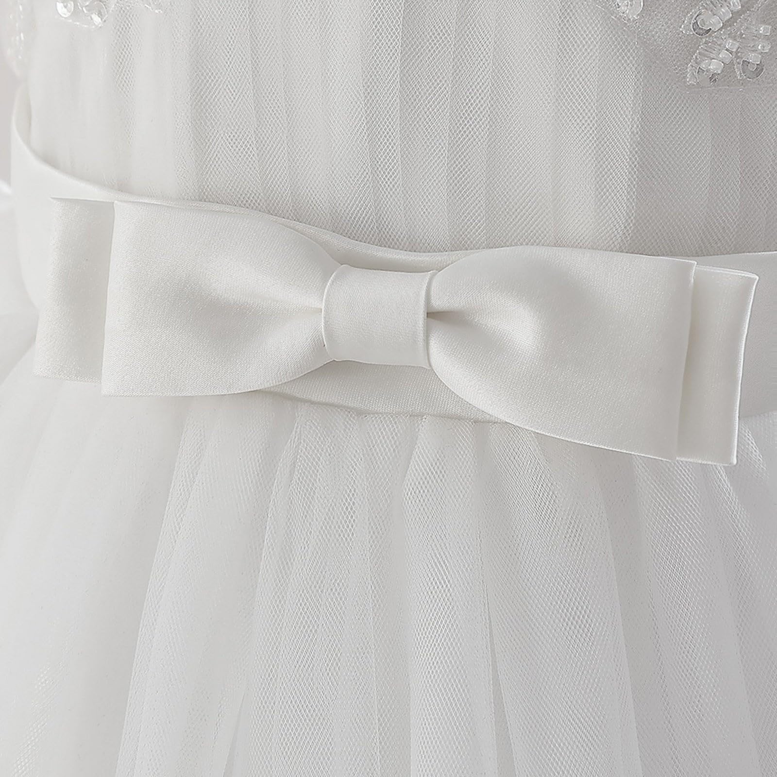 Generisch Vestido de princesa de boda para niñas pequeñas sin mangas bordado floral de encaje tul volantes vestido de noche vestido de novia