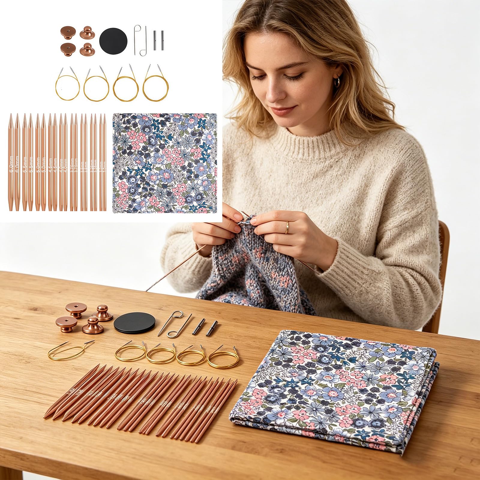 Home Knitting Circular Set con puntas de oro rosa de 10 cm