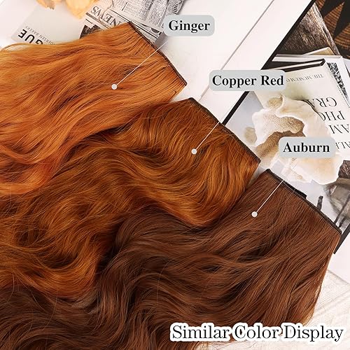 Miniatura 4 de WECAN Extensiones de cabello con clip, 20 pulgadas, color rojo cobre, 6 piezas, extensiones de cabello natural largo ondulado y rizado para mujeres,