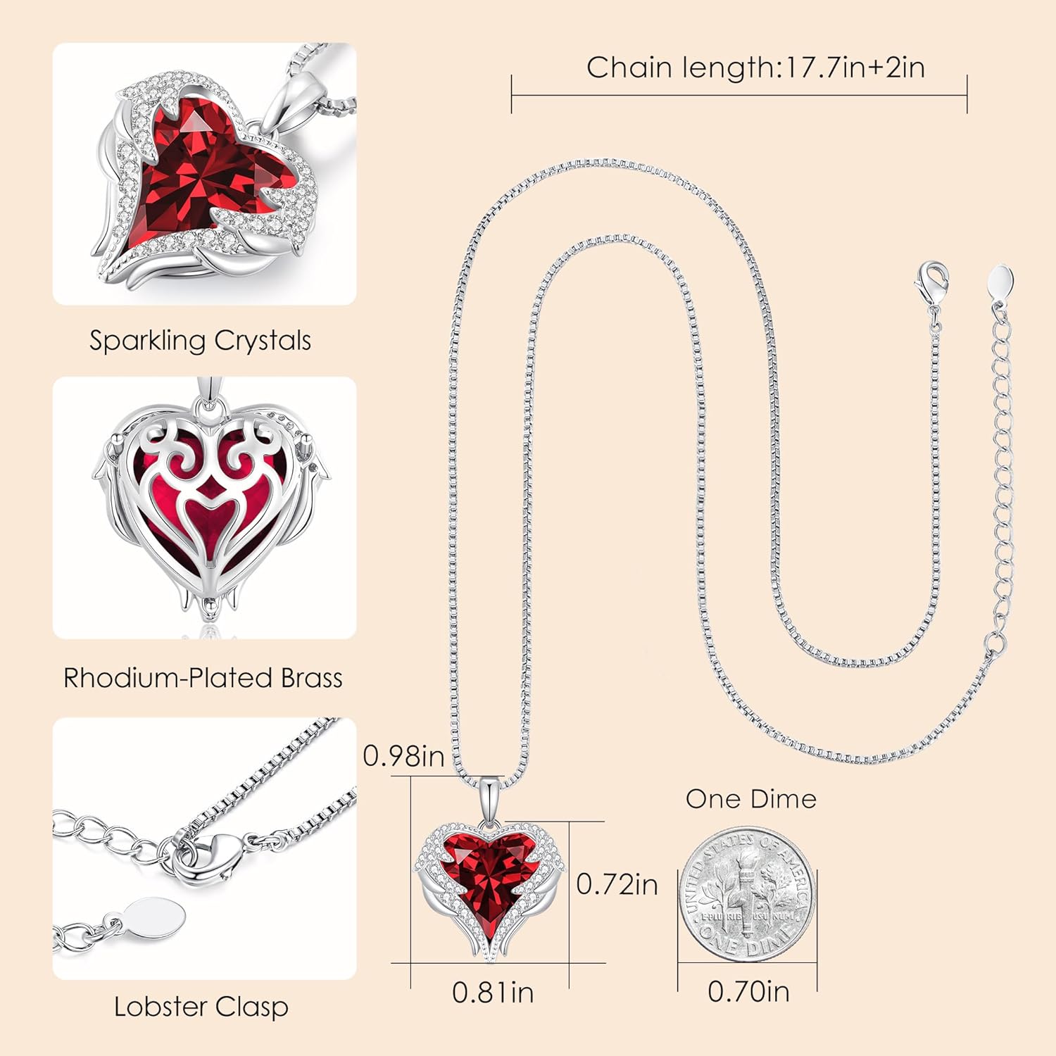 CDE Valentines Day Gifts for Women Angel Wings Necklace for Women with Birthstone, Love Heart Silver Tone/Gold Tone Pendant, Ideal Anniversary or Birthday Jewelry Gifts for Wife Girlfriend Her - Image 5