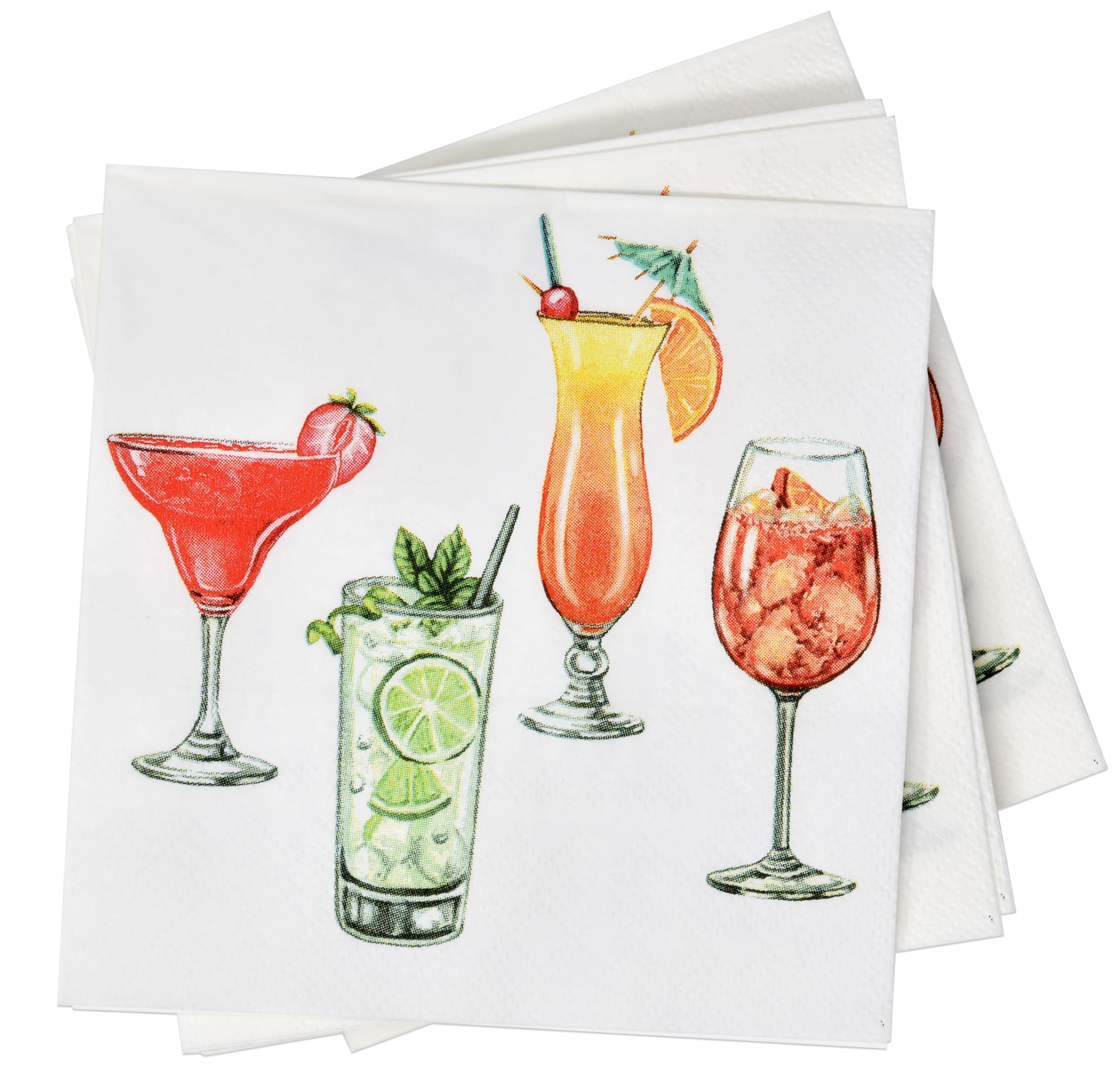 100 servilletas desechables de papel para bebidas de cóctel de verano, martini, margarita, bar, postre, servilleta para verano tropical, primavera, playa, piscina, fiesta de cumpleaños, novia y baby