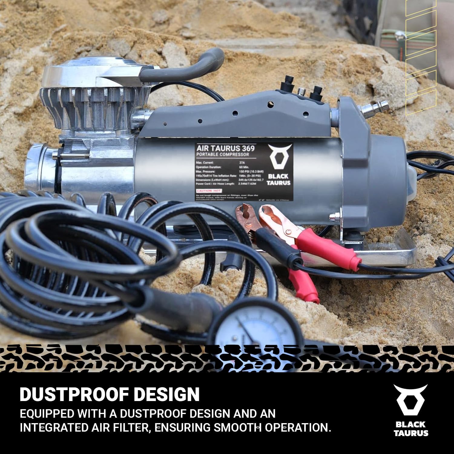 Portable Air Compressor - 12V Air Compressor / 24V 150 PSI for Car, Truck & 4x4, Dual Motor Heavy Duty Tire Inflator, Tire Inflator with Gauge, Long Air Hose - Air Compressor 369