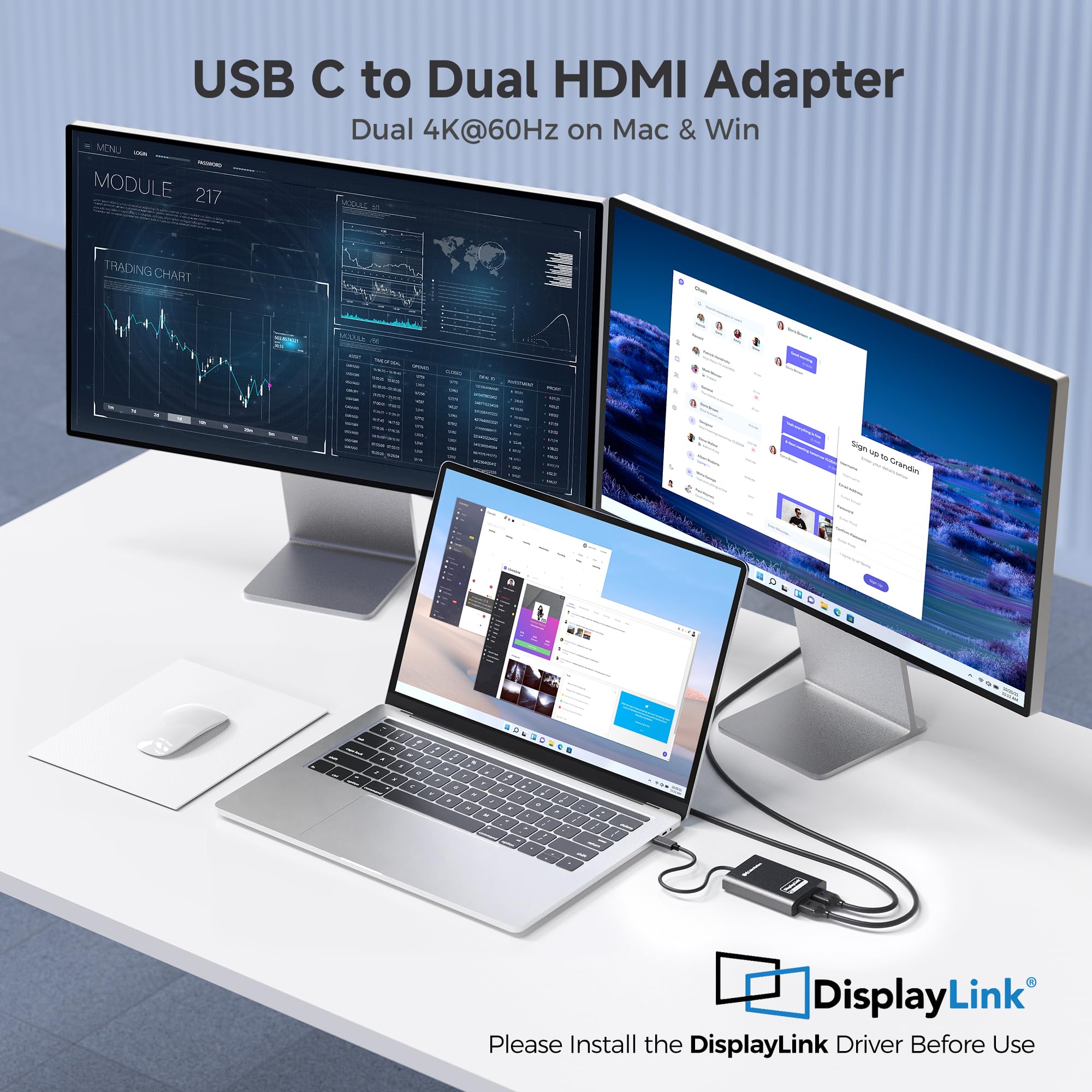 [Certificado DisplayLink] Adaptador Cable Matters USB C a HDMI dual | 2 x 4K a 60Hz, requiere controlador para macOS y Windows, para dos monitores extendidos en Mac M1/M2/M3/M4