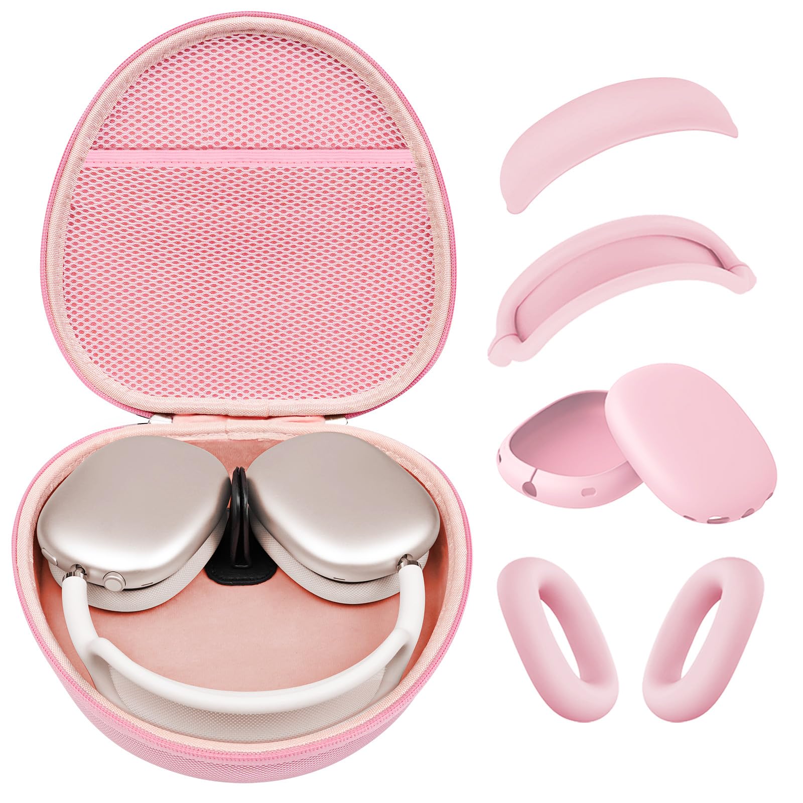 Custodia rigida per cuffie AirPods Max, supporta la modalità sleep, custodia da viaggio con AirPods Max in silicone per auricolari/copriauricolari/fascia per auricolari, custodia protettiva portatile