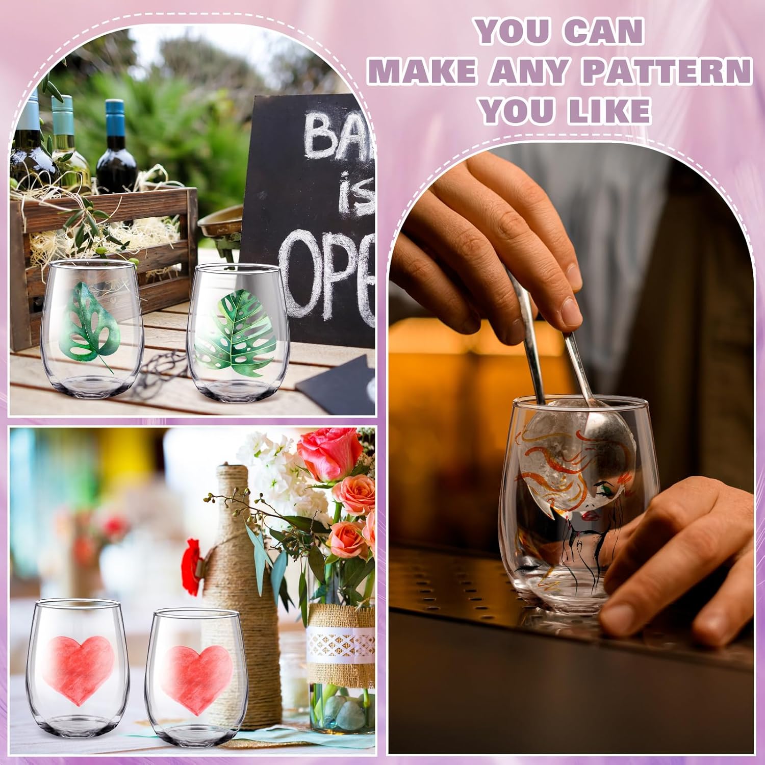 Pickmesh 6 Sets Paint Your Own Wine Glass Crafts Glass Painting Gift 12 Pcs DIY Markers 12 Colors Acrylic Paint with Brushes to Design Your Own Personalized Craft(Stemless)