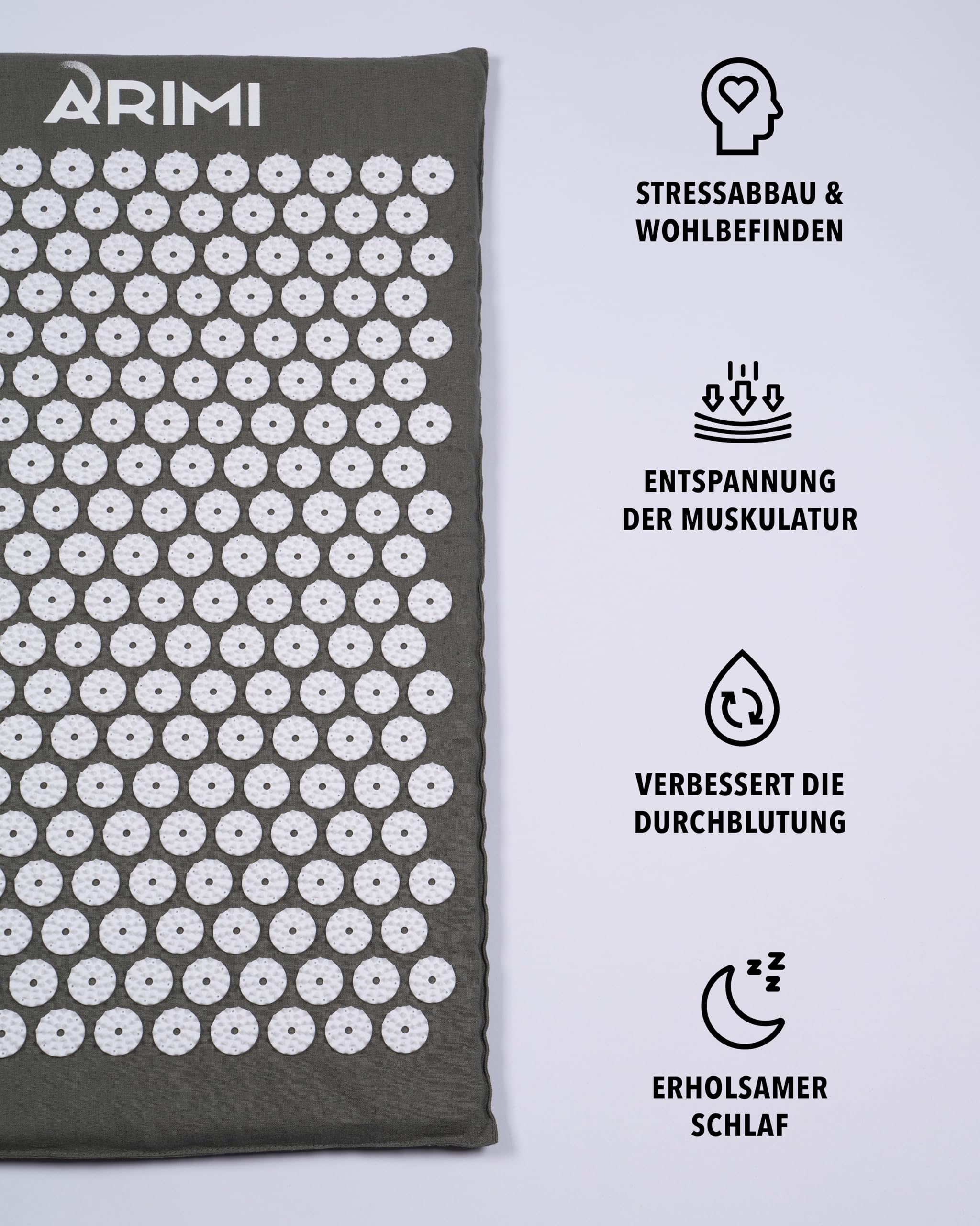 ARIMI® Akupressurmatte mit Kissen und Tasche, nachhaltig, ergonomisch – für Schmerzlinderung, Entspannung und Regeneration, ideal für Rücken und Nacken, Massagematte mit Akupressurkissen