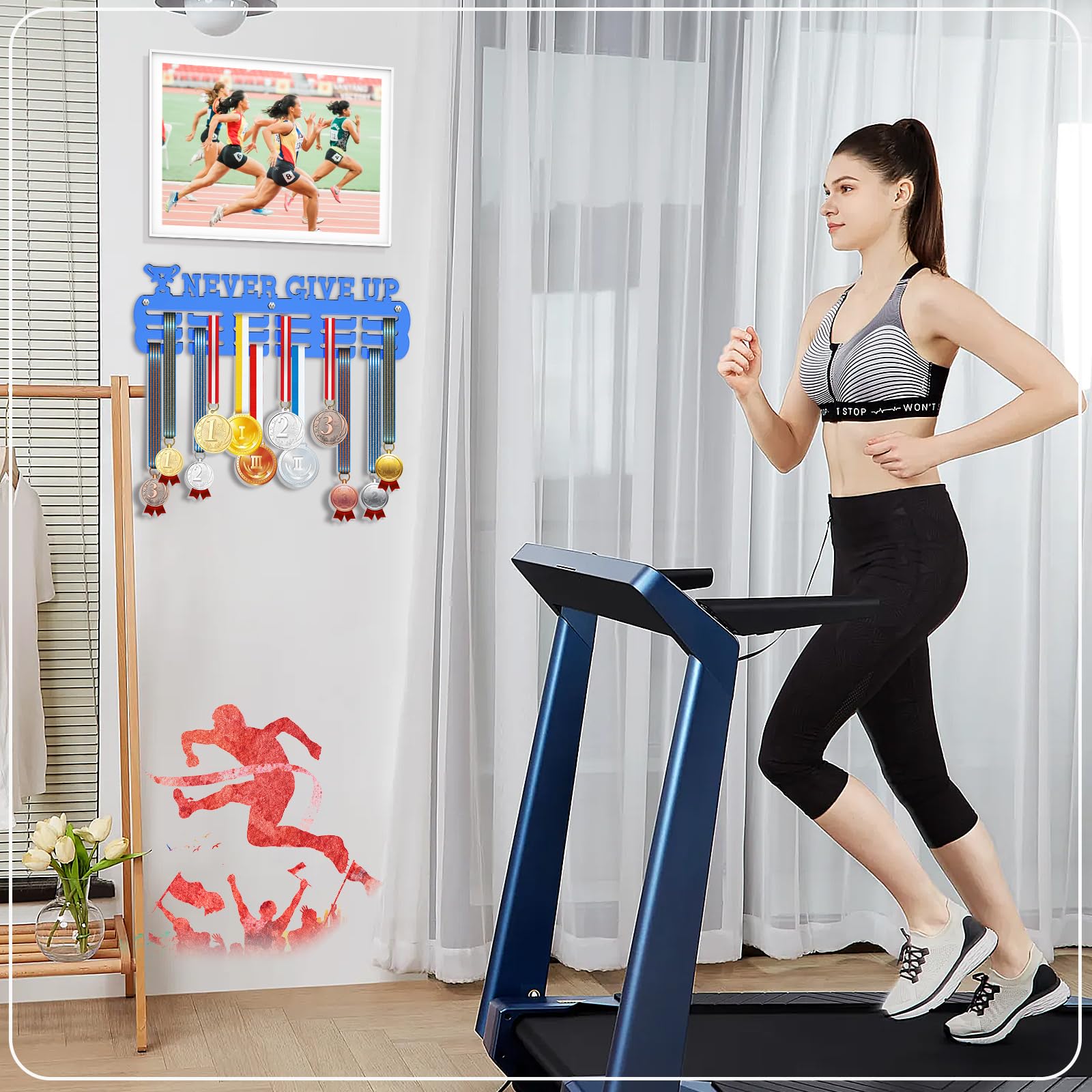 NBEADS Espositore per Espositori per Medaglie, Espositore per Medaglie A Tema Decathlon Porta Medaglie con Telaio A Parete Ganci Porta Nastro per Espositore da Parete, Monta Oltre 50 medaglie