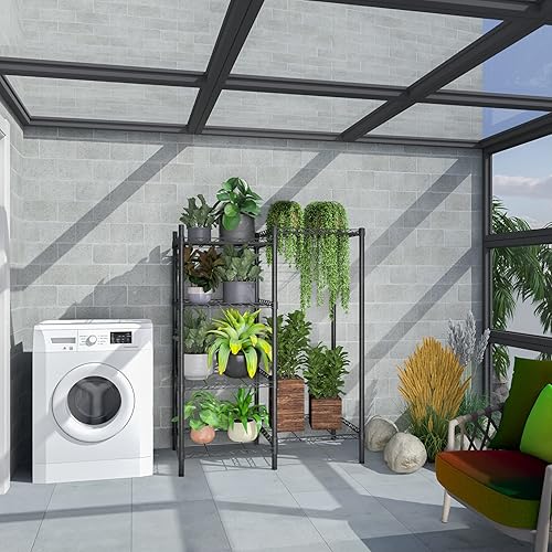 Miniatura 4 de Xiofio Soporte de metal de 6 niveles para interiores y exteriores, soporte múltiple para macetas, ajustable para dormitorio, sala de estar, balcón,