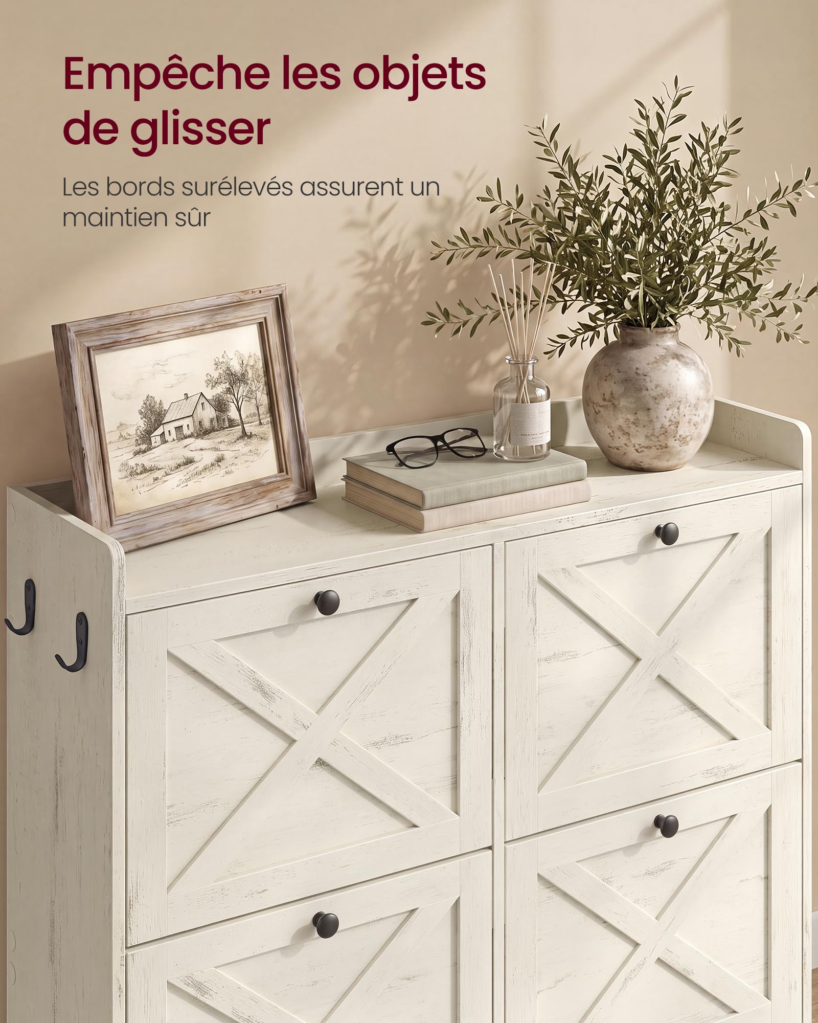 VASAGLE Meuble à Chaussures, à 4 Abattants, Armoire de Rangement