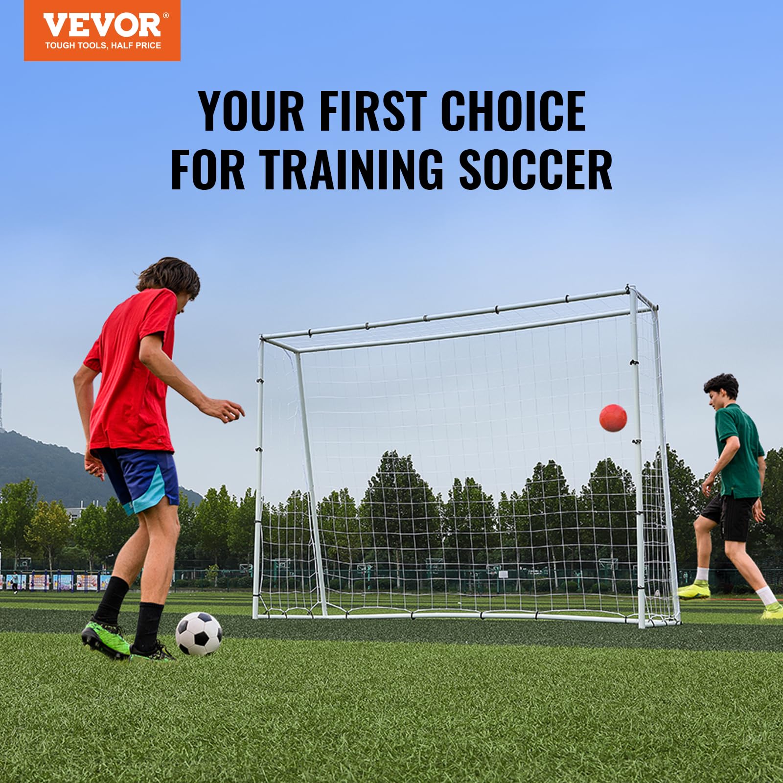 VEVOR Entrenador de rebote de fútbol, equipo de entrenamiento de fútbol de hierro, pared de rebote de fútbol deportivo, red de rebote de doble cara, fácil montaje, perfecto para practicar en el patio