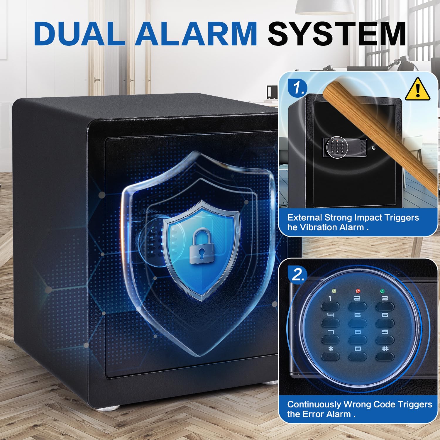 Cassetta di sicurezza, 1,9 metri cubi, con tastiera digitale elettronica, doppio sistema di allarme, luce LED, ripiano regolabile, per denaro, documenti, gioielli, casa, hotel, 38,1 cm x 30,2 cm x 45