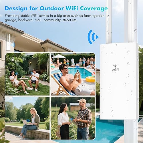Miniatura 2 de AC1200 Extensor WiFi para exteriores AP7202, banda dual 2.4 GHz+5 GHz, extensor WiFi de largo alcance, amplificador de señal con antenas duales,