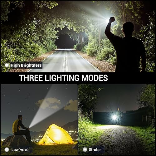 Miniatura 5 de Luz LED de alto lúmenes, paquete de 2 linternas de metal recargables impermeables, luz de flash súper brillante para camping, senderismo,