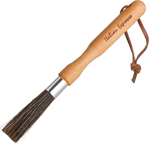 Redecker Natural Pig Bristle Espresso Maker Brush with Oiled Beechwood Handle, Narrow Brush Head Reaches Tight Spaces, Hanging Loop for Storage