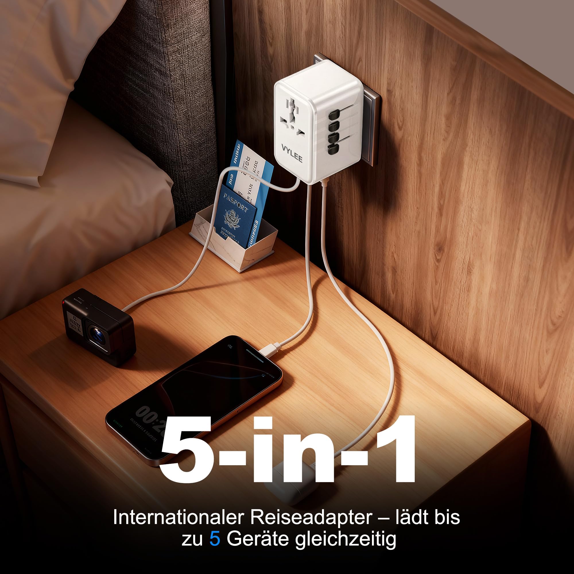 VYLEE Reiseadapter Weltweit, Typ G/D/A/I/C, Universal Reisestecker mit 2 USB A + 2 USB C,Internationaler Steckdosenadapter,Universaladapter für USA England Japan Malediven Sri Lanka Australien,Weiß