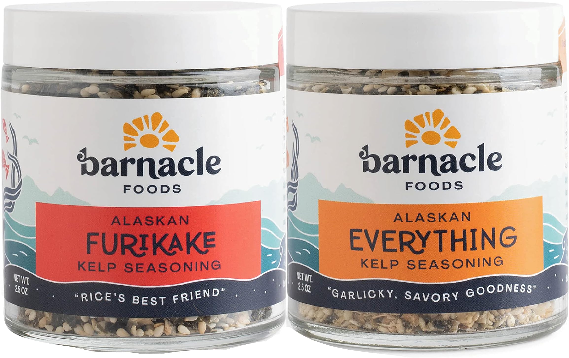 Barnacle Foods Kelp Seasoning Variety Pack | 2.5 oz. | Everything Bagel & Furikake Rice Seasoning | Great Spice for Cooking, Meals & Snacks | Made in Alaska | 2 Pack