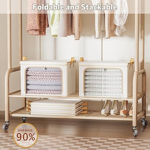 Miniatura 4 de Paquete de 4 contenedores de almacenamiento de ropa con marco de metal, caja de almacenamiento apilable con tapa, organizador de almacenamiento